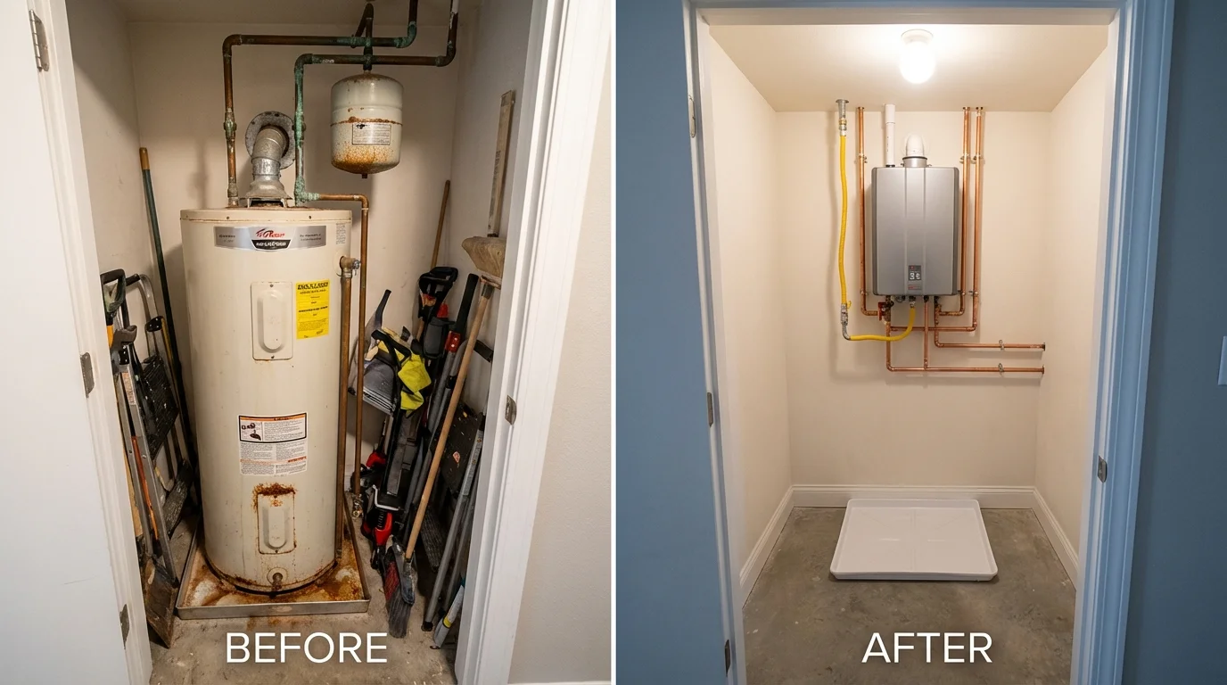 Tank water heater versus wall-mounted tankless unit comparison for Warrior, AL homeowners