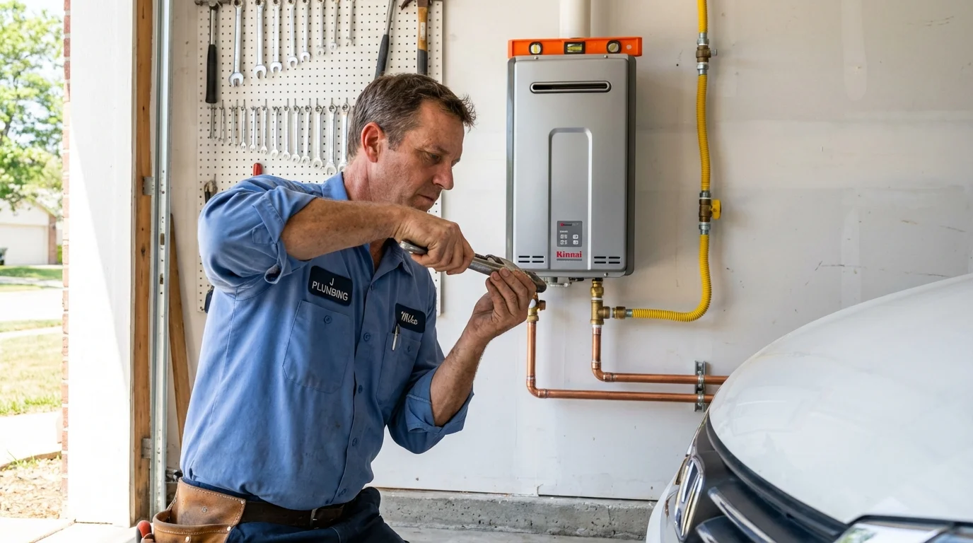 Tankless water heater installation by a Johns Plumbing LLC plumber in Warrior